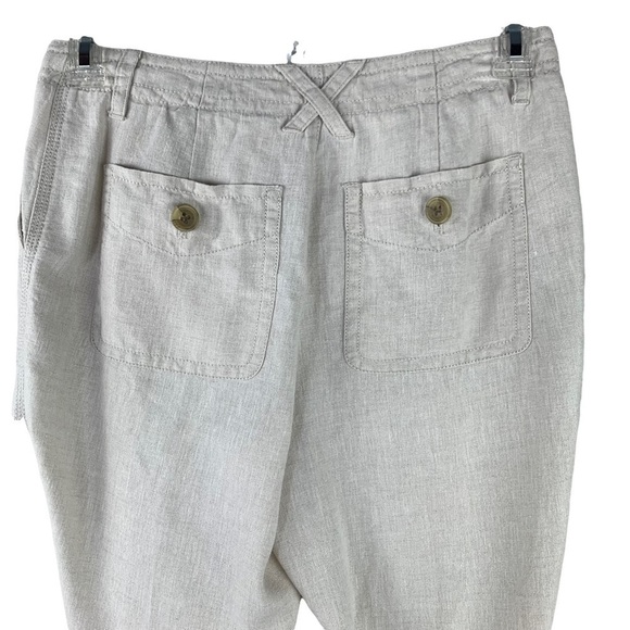 Liz Wear 100% Linen Wheat Colored Drawstring Cropped Pants with Pockets - Picture 6 of 9